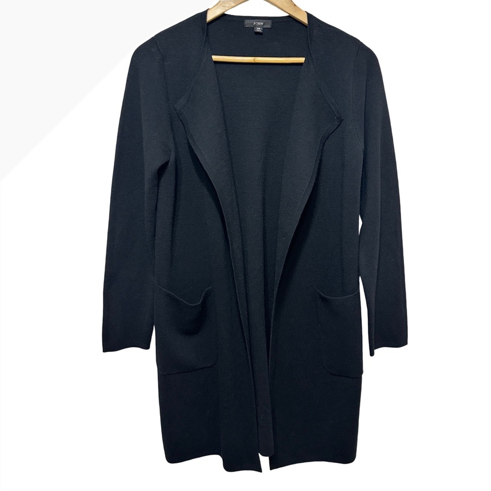 J. Crew Juliette Sweater Blazer Womens XS Black Open Front‎ Cotton Wool Knit